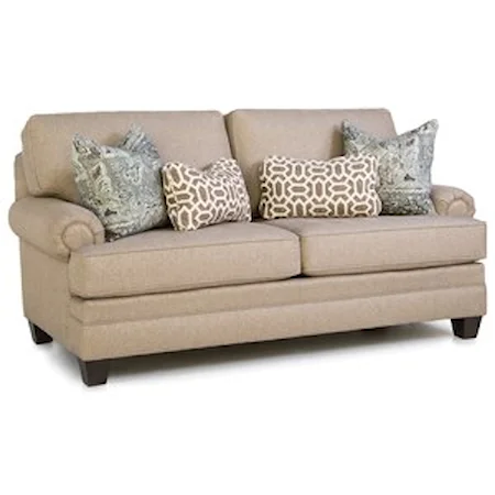 Customizable Mid-Size Sofa with Panel Rolled Arms, Tapered Feet and Loose Pillow Back